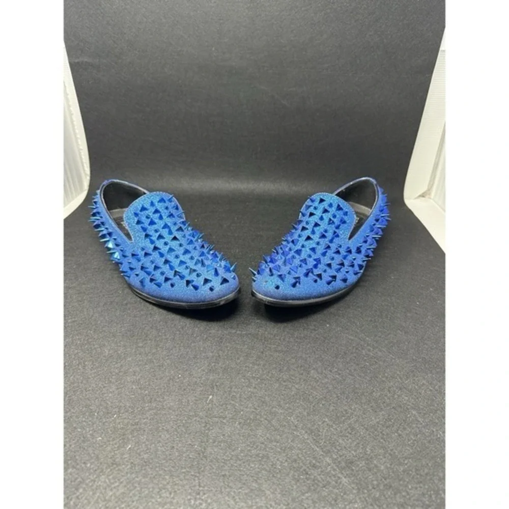 Bolano Mens Blue Spiked Loafers Glitter Studded Slip On Dress Shoes Size 10.5